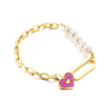 Damen Armband mit Perlenschnur und festlichem Herzanhänger Shop Nory