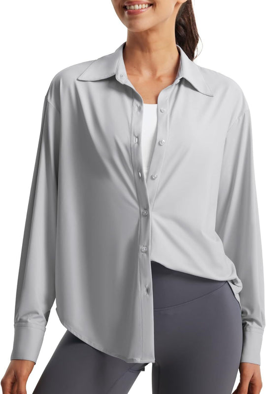 Damen Oversize-Bluse aus Stretch-Mikrofaser mit Hemdblusenkragen Shop Nory