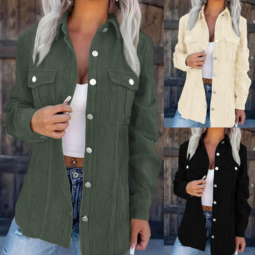Damen Longline-Cordhemdjacke mit Brustklappen und Druckknopfleiste Shop Nory