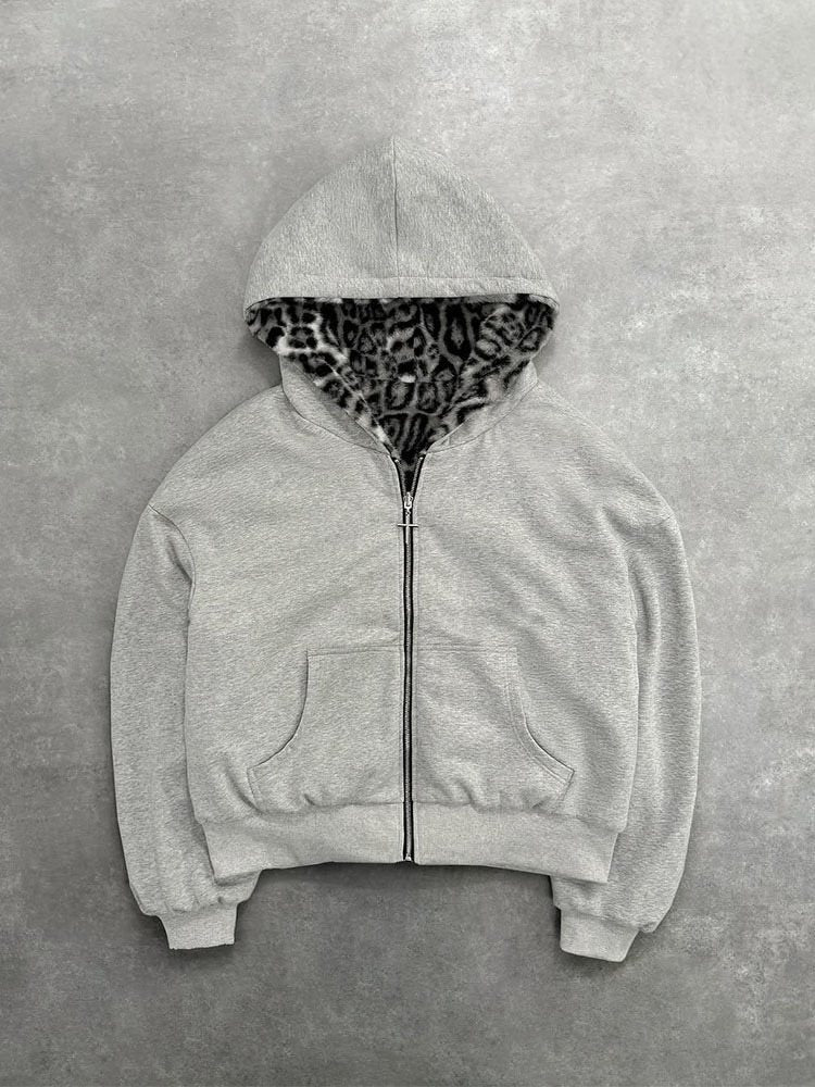 Unisex Kapuzen-Sweatjacke mit Kunstfellfutter, verkürztem Schnitt und Kreuz-Reißverschluss Shop Nory