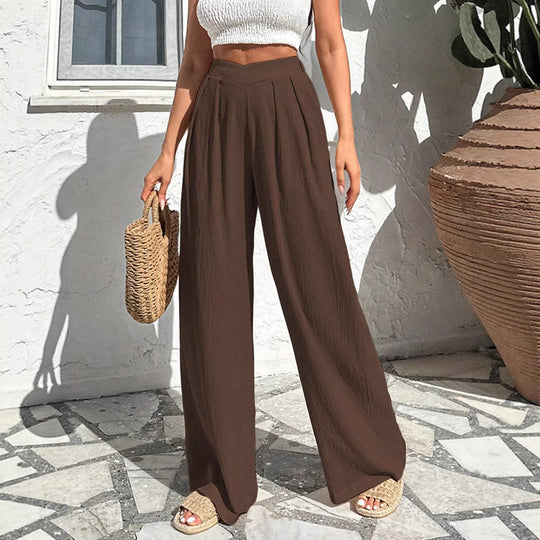 Damen High-Waist Leinenhose mit weitem Bein und Bundfalten Shop Nory