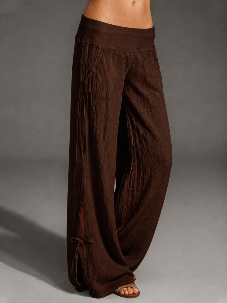 Damen Leichte Leinenhose mit weitem Bein und elastischem Bund Shop Nory