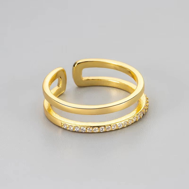 Damen designierter Ring mit funkelnden Zirkonia und elegantem Doppelband Shop Nory