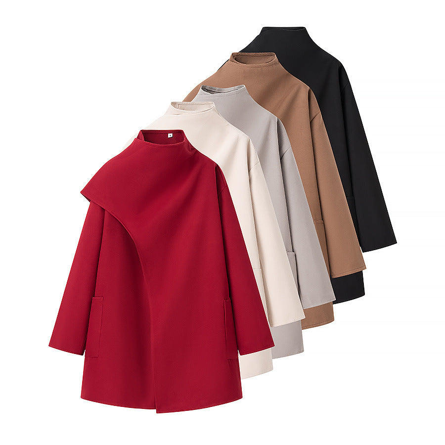 Damen Asymmetrischer Wollmix-Mantel mit Cape-Überwurf und Stehkragen Shop Nory