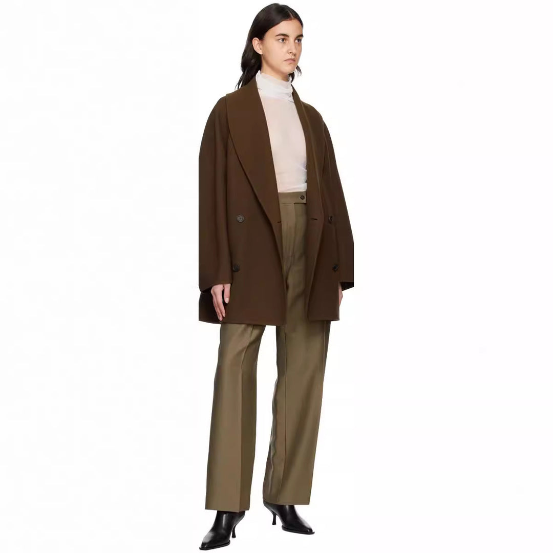 Damen Kurz geschnittener Oversize Doppelreihiger Wollmix‑Mantel mit Rundschalkragen Shop Nory