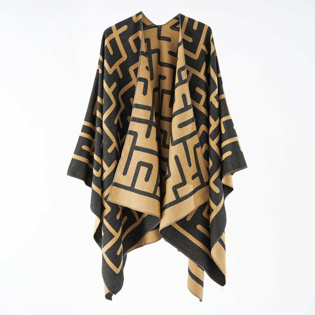 Damen Wendefreundlicher Jacquard-Capeponcho im Oversize mit grafischem Allovermuster Shop Nory