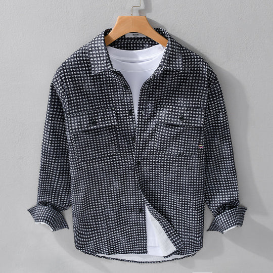 Herren Hemdjacke-Overshirt aus Baumwollmix mit Miniherz-Alloverprint und Brusttaschen Shop Nory
