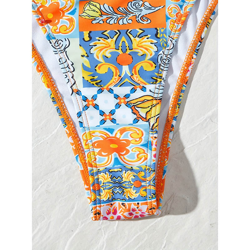 Damen Triangel-Bikini-Set mit verspielt floralem Muster und verstellbaren BindShopnoryändern