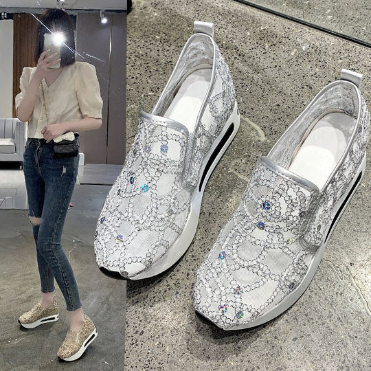 Damen Plateausneaker mit verstecktem Keil und Spitzenbesatz Shop Nory