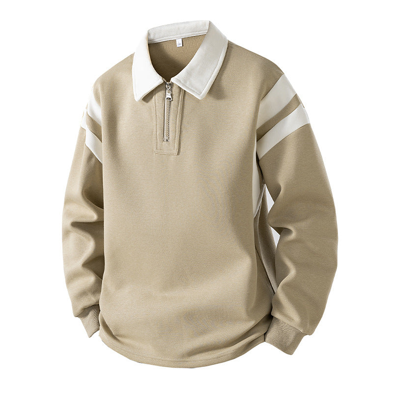 Herren Retro-Sportliches Rugby-Pulli mit halbhohem Reißverschluss und kontrastierendem Hemdkragen Shop Nory