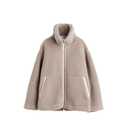 Damen Boxy-Teddyfleece-Jacke mit Stehkragen, Zwei-Wege-Reißverschluss und aufgesetzten Taschen Shop Nory