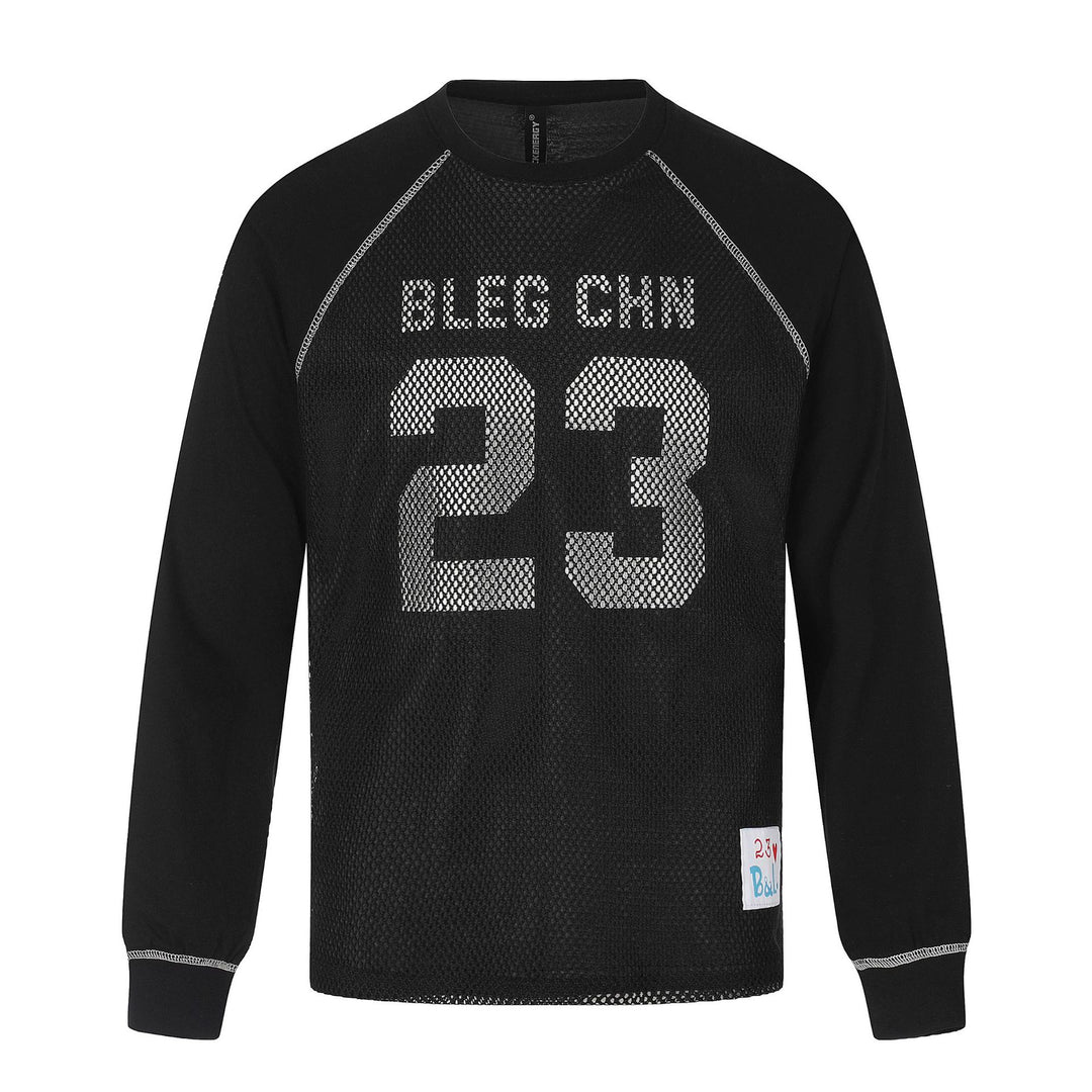 Herren Sportives Mesh-Layer Rundhals‑Sweatshirt mit Raglanärmeln und Front‑Print Shop Nory