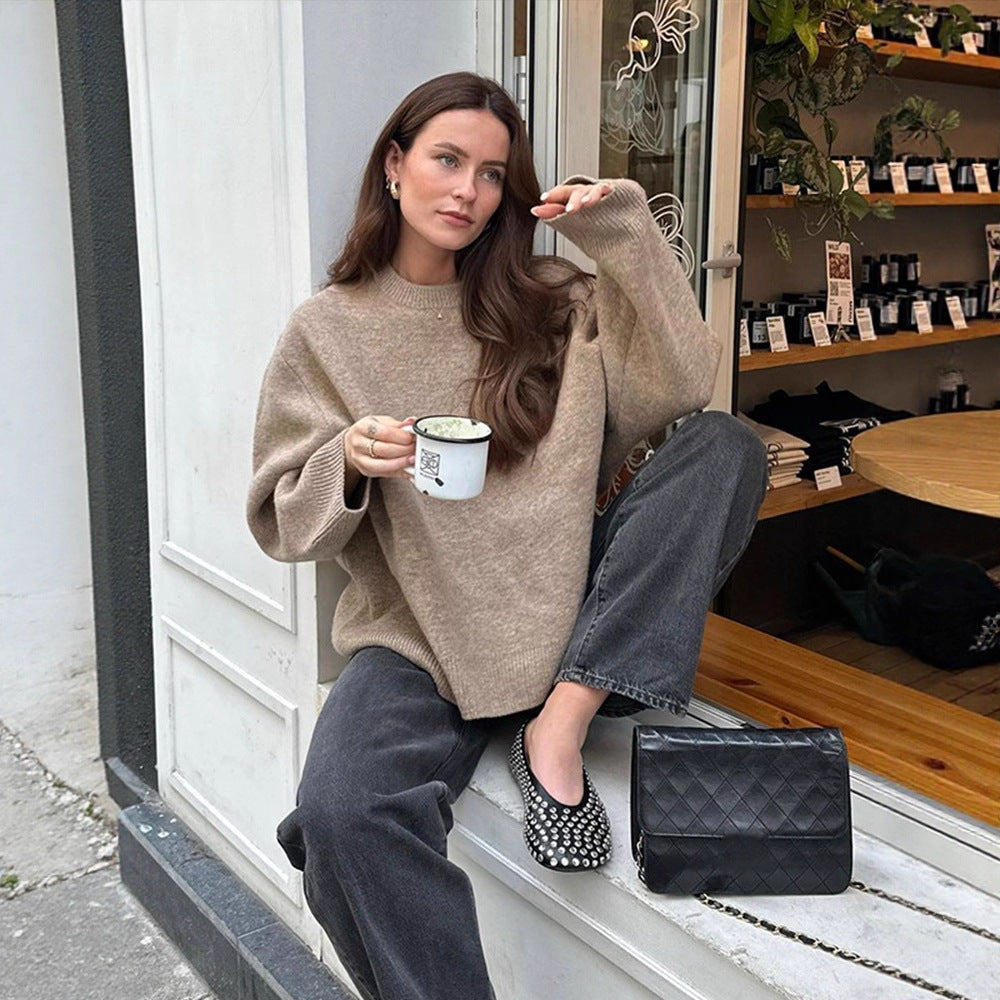 Damen Oversized Feinstrick-Pullover mit Rundhalsausschnitt und Ballonärmeln Shop Nory
