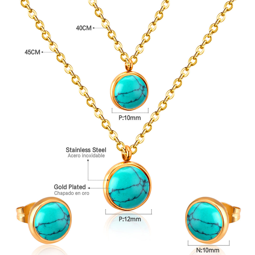 Damen Halskette und Ohrringe Set mit türkisfarbenen Zirkonia-Shop Nory