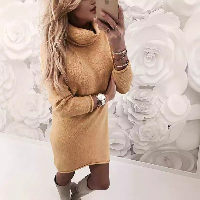 Damen Gemütliches Rollkragen Mini Kleid aus Feinstrick mit Geradem Schnitt Shop Nory
