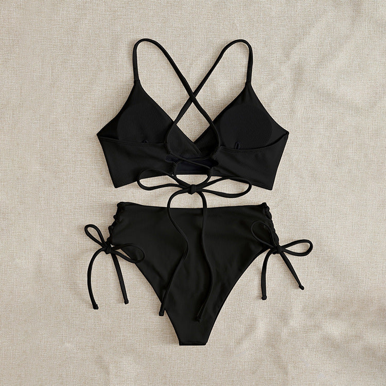 Damen Hochtaillierter Bikini mit verstellbaren Schnürdetails