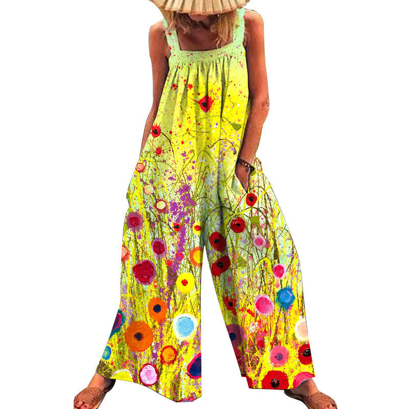 Damen lässiger Jumpsuit mit floralem Muster und weitem Schnitt