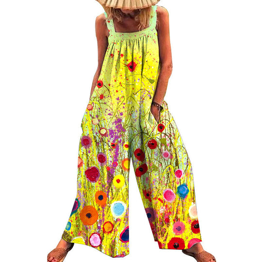 Damen lässiger Jumpsuit mit floralem Muster und weitem Schnitt