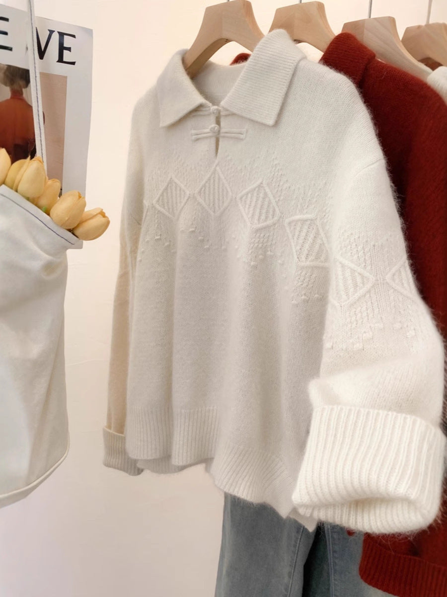 Damen Polokragen-Pullover im Mohair‑Look mit Ajour‑Zopfmuster, überschnittener Schulter und weiter Silhouette Shop Nory