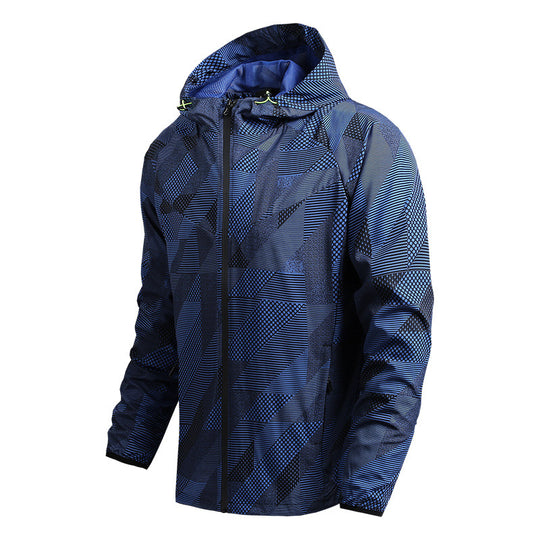 Herren atmungsaktive Softshell-Kapuzenjacke mit geometrischem Allover-Print und sportlicher Passform Shop Nory