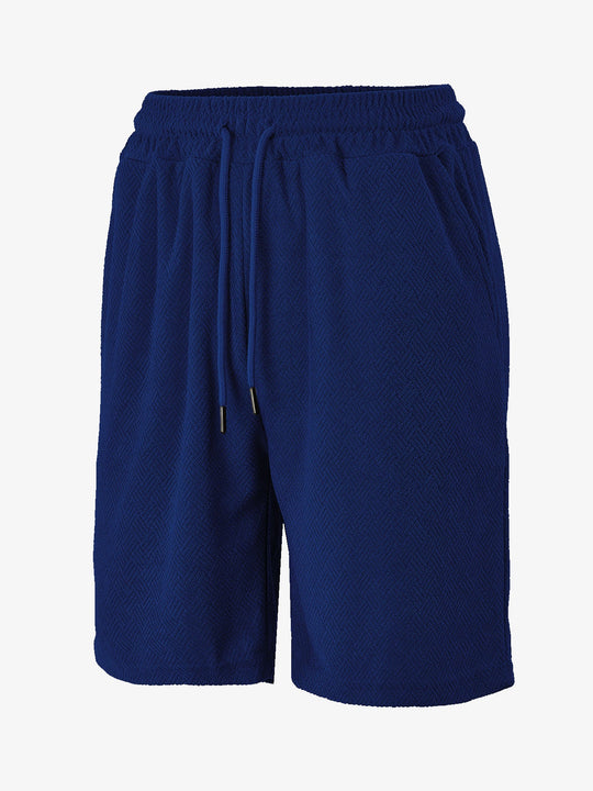 Herren nan Frottee-Shorts mit Fischgrätstruktur, elastischem Kordelbund und Seitentaschen Shopnory
