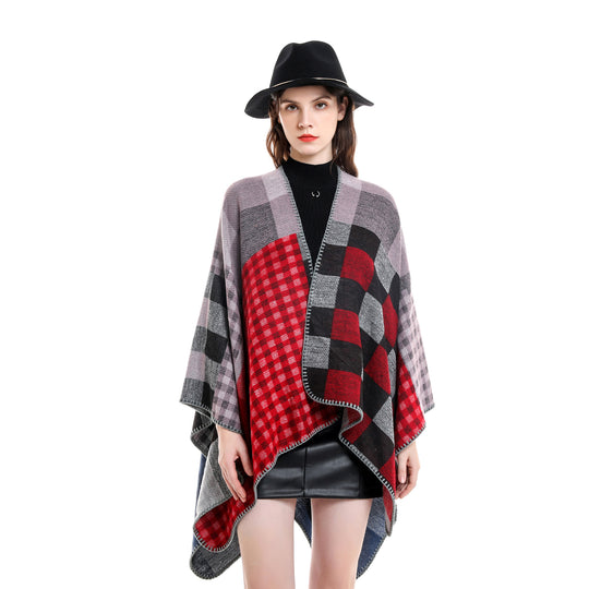 Damen Oversize-Umhang im Karomix aus Wollmix mit Häkelsaum Shop Nory