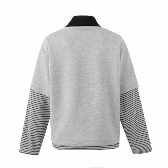Unisex Oversize-Sweatshirt mit Layering-Polokragen, gestreiften Ärmeln und Statement-Print Shop Nory