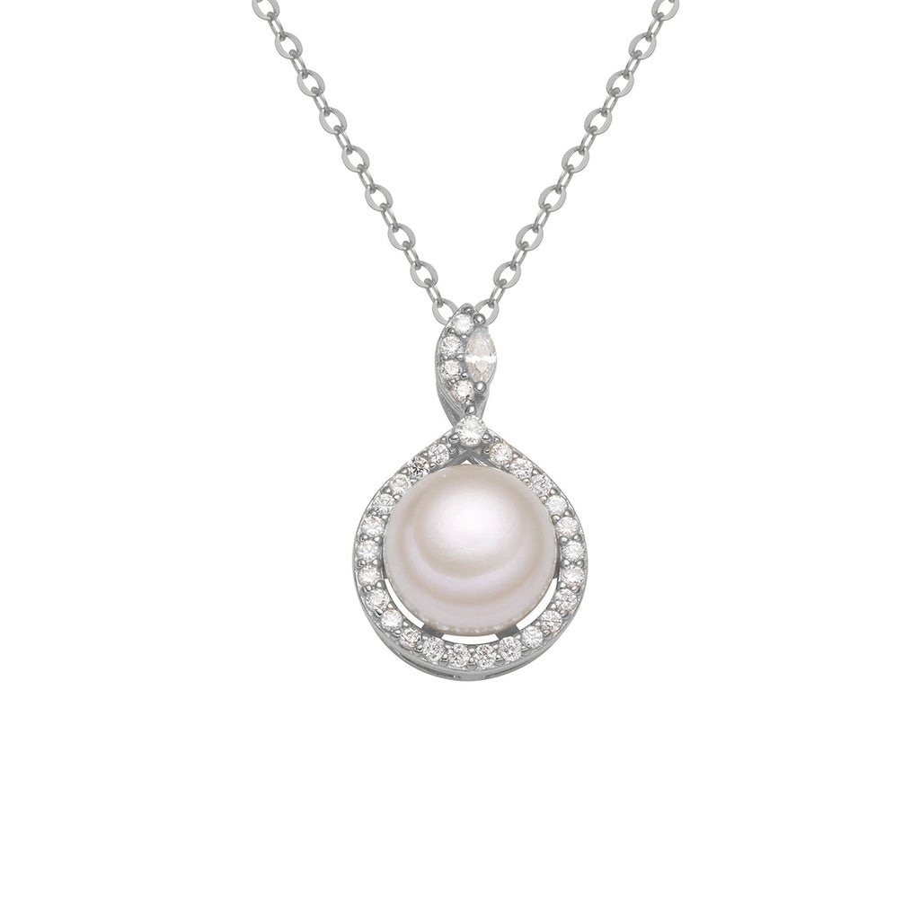 Damen filigrane Halskette mit elegantem Perlenanhänger und funkelnden Zirkonia Shop Nory