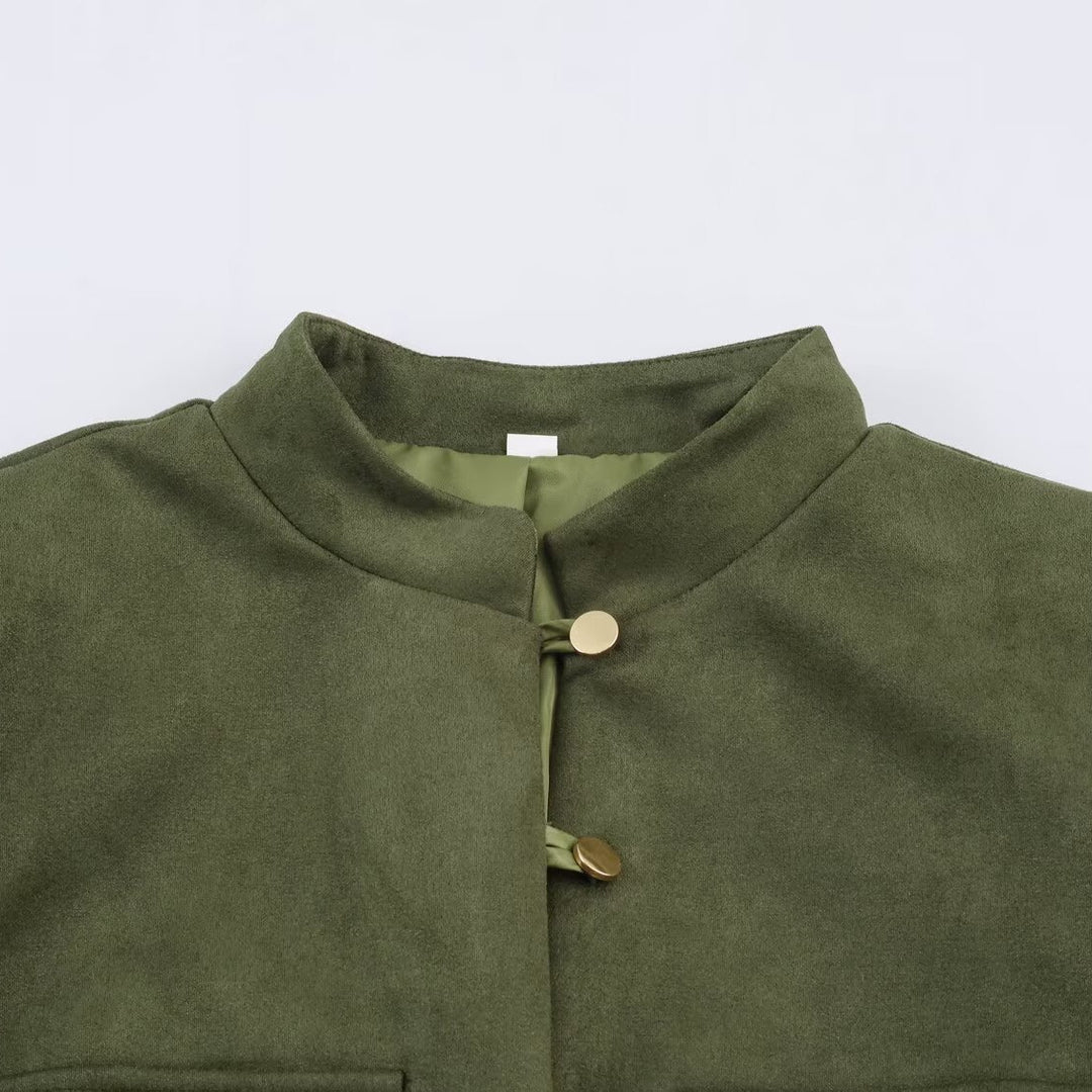 Damen Kurzjacke im Mandarin-Stil aus Veloursoptik mit aufgesetzten Taschen und Zierknöpfen Shop Nory