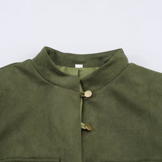 Damen Kurzjacke im Mandarin-Stil aus Veloursoptik mit aufgesetzten Taschen und Zierknöpfen Shop Nory