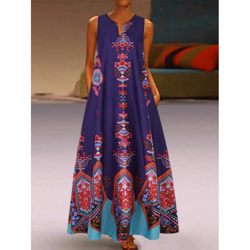 Damen Maxikleid mit elegantem floralem Design und seitlichen Taschen Shopnory