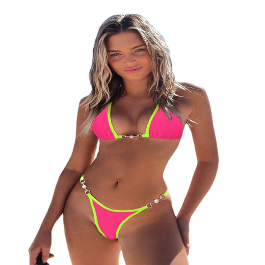 Damen Triangel-Bikini mit modischem Rippdesign und dekorativen Elementen
