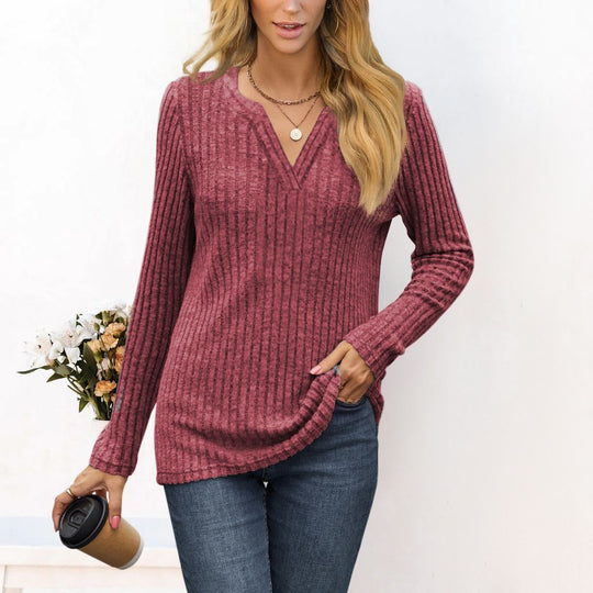 Damen Feines Ripp-Strickshirt mit tiefem V‑Ausschnitt und Tunika‑Länge Shop Nory
