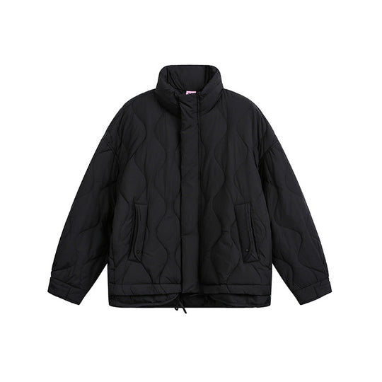 Damen Oversize gesteppte Jacke mit Stehkragen, Wellensteppung und Tunnelzug Shop Nory