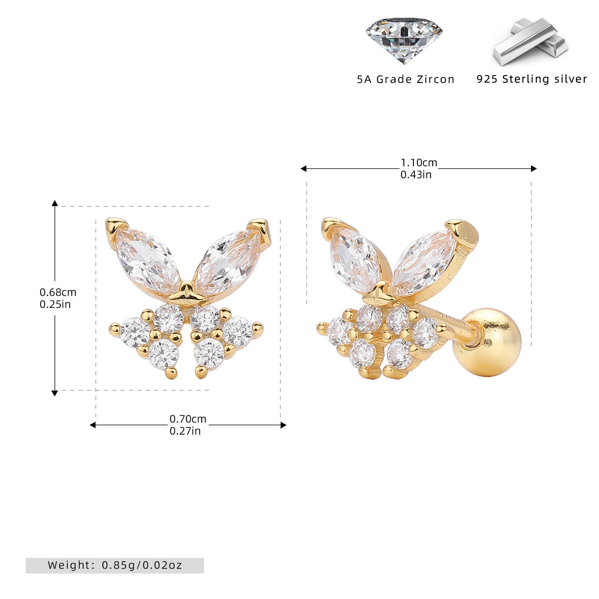 Damen Ohrstecker mit luxuriösem Zirkon-Halbmotiv aus hochwertigem 925 Sterling Silber Shop Nory