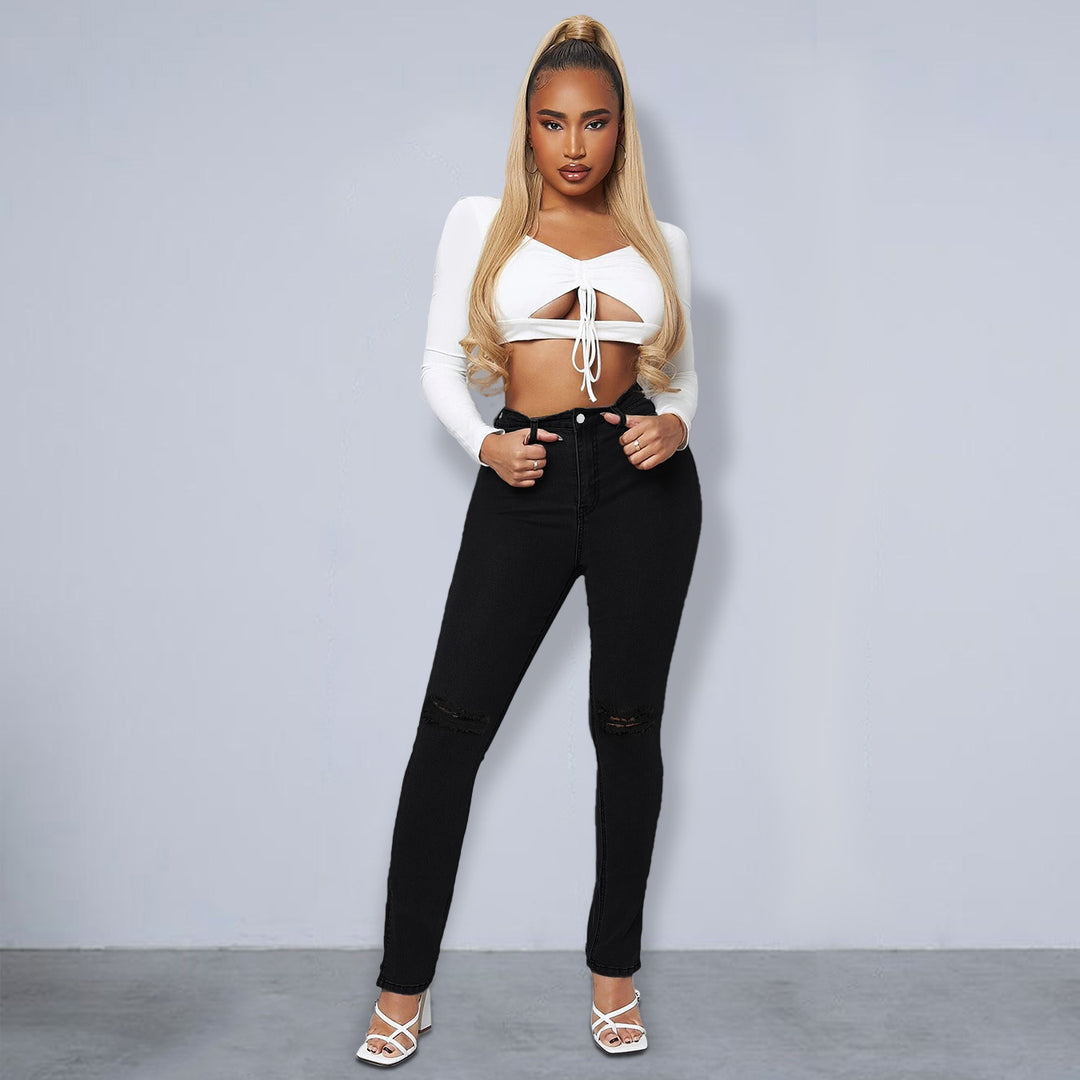 Damen Sculpting High-Waist Skinny-Jeans mit Knie-Slits und Knöchel-Reißverschluss Shop Nory