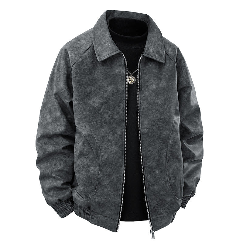 Herren Veloursleder‑Optik Zipjacke im Retro‑Blouson‑Stil mit Kentkragen und elastischem Saum Shop Nory