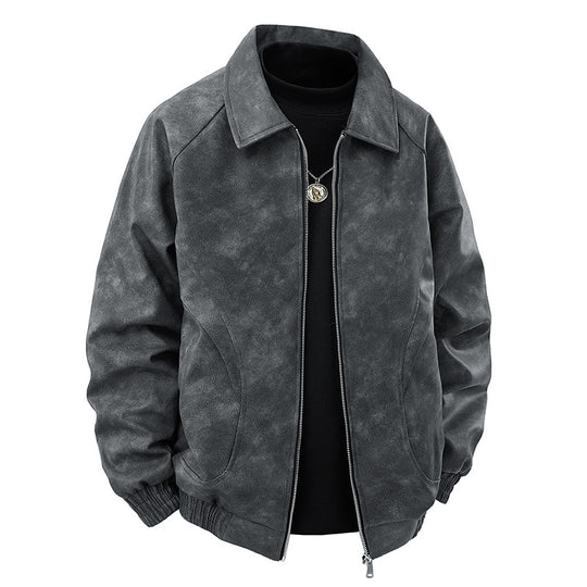 Herren Veloursleder‑Optik Zipjacke im Retro‑Blouson‑Stil mit Kentkragen und elastischem Saum Shop Nory