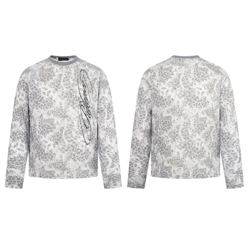 Damen Langarm-Sweatshirt mit Allover-Leo-Muster, geradem Schnitt und dekorativer Stickerei Shop Nory