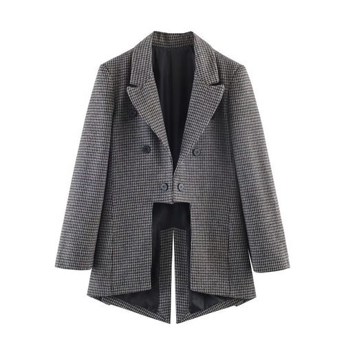 Damen Zweireihiger Hahnentritt-Longblazer mit Schwalbenschwanz-Saum Shop Nory