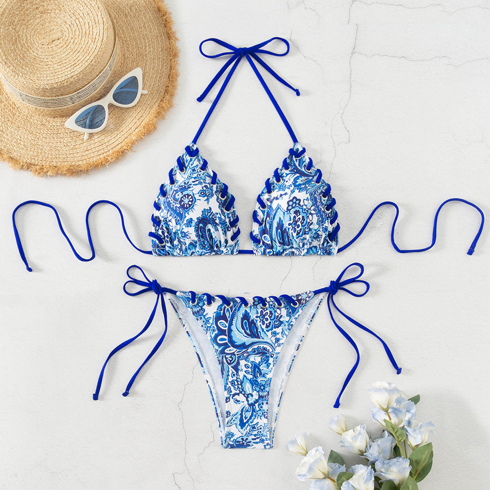 Damen Triangel-Bikini mit verspieltem Schnürdesign Shopnory