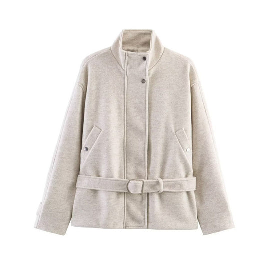Damen Taillierter Wollmix-Kurzmantel mit Stehkragen und Bindegürtel Shop Nory