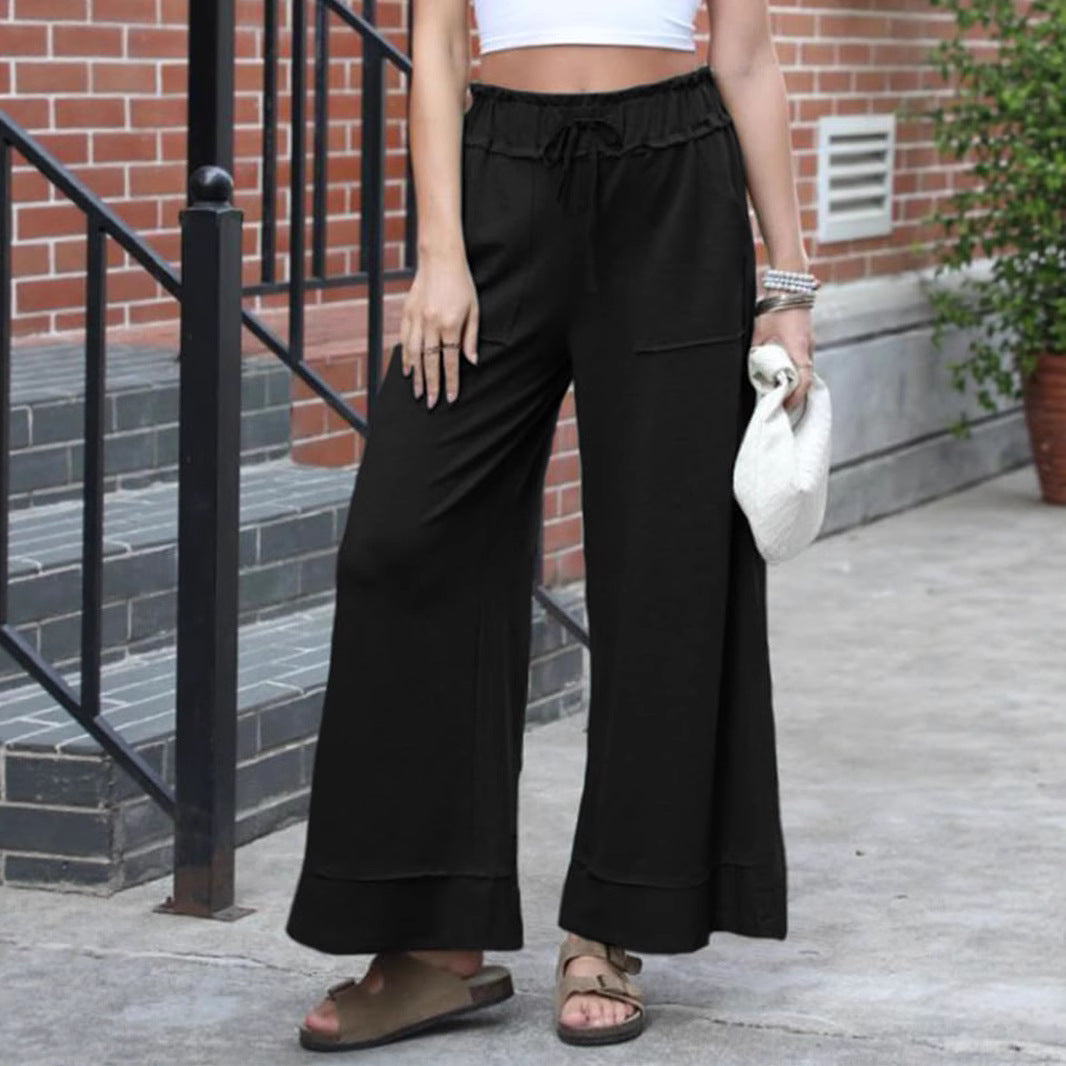 Damen Weite Jersey-Loungehose mit gerafftem Hochbund, Kordelzug & aufgesetzten Taschen Shop Nory