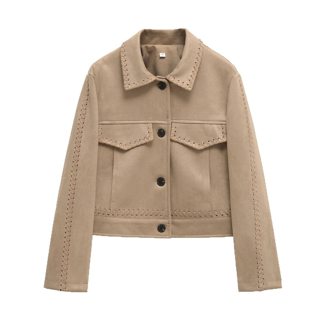 Damen Kurzjacke aus Veloursimitat mit Ziernaht‑Schnürung Shop Nory