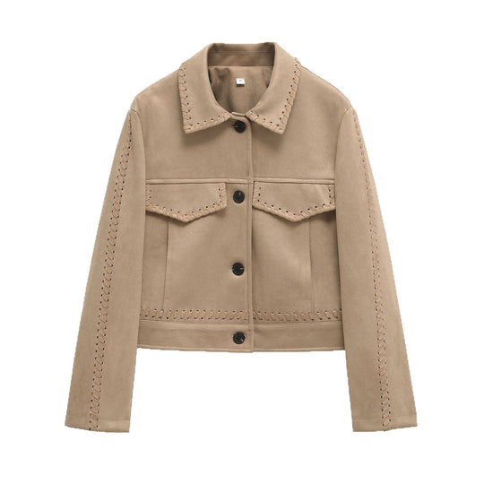 Damen Kurzjacke aus Veloursimitat mit Ziernaht‑Schnürung Shop Nory