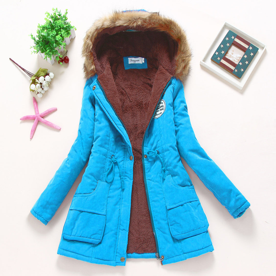 Damen taillierter Winterparka mit Teddyfutter Kunstfellkapuze und Tunnelzug Shop Nory