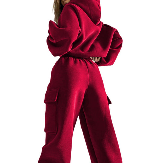 Damen oversized Hoodie mit Kängurutasche und Cargo-Jogginghose Set Shop Nory