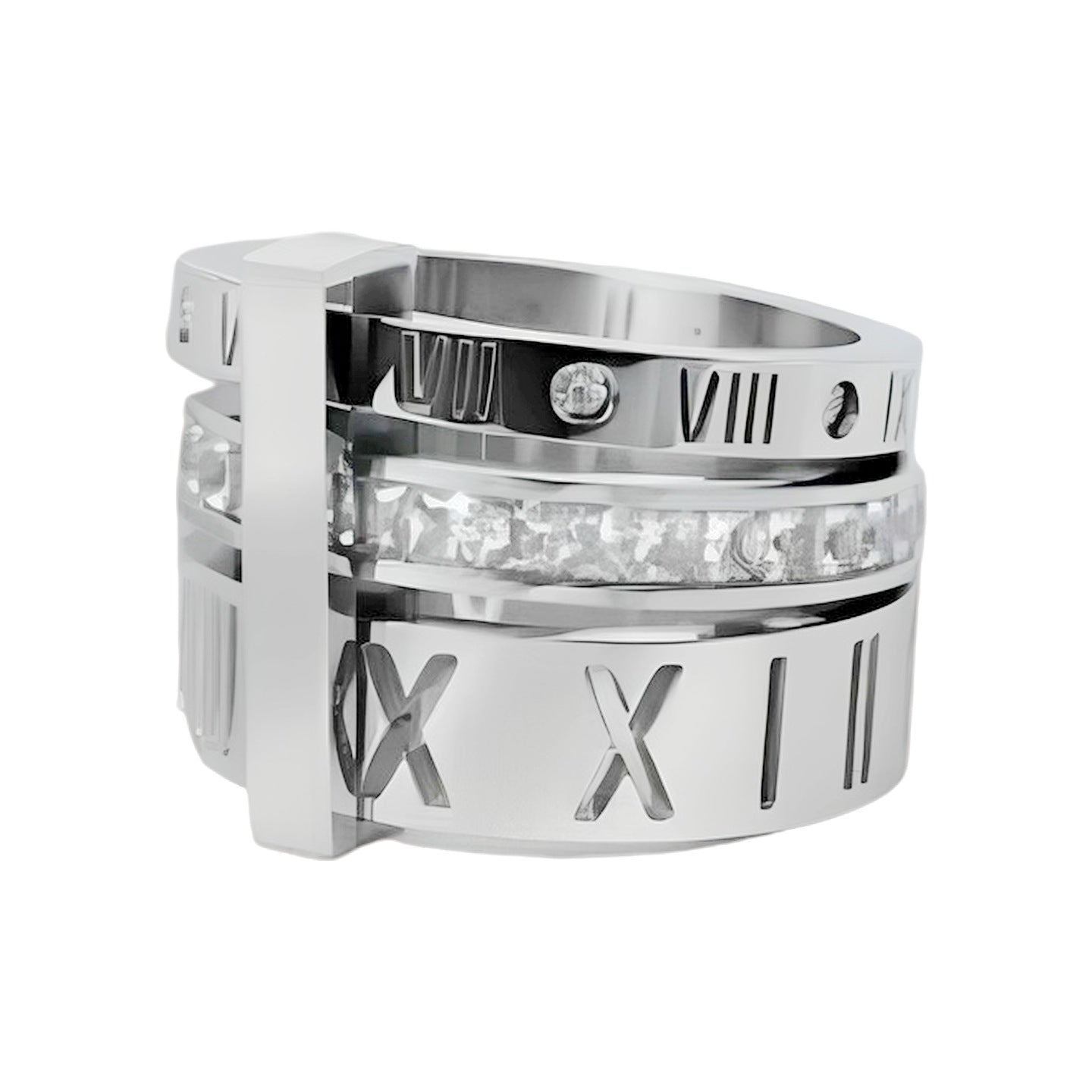 Herren Ring mit künstlerischem römischen Ziffern-Design und funkelnden Zirkonia Shop Nory