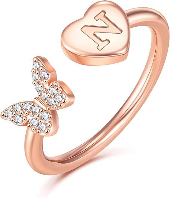 Damen eleganter Ring mit Schmetterling und Herz Shop Nory