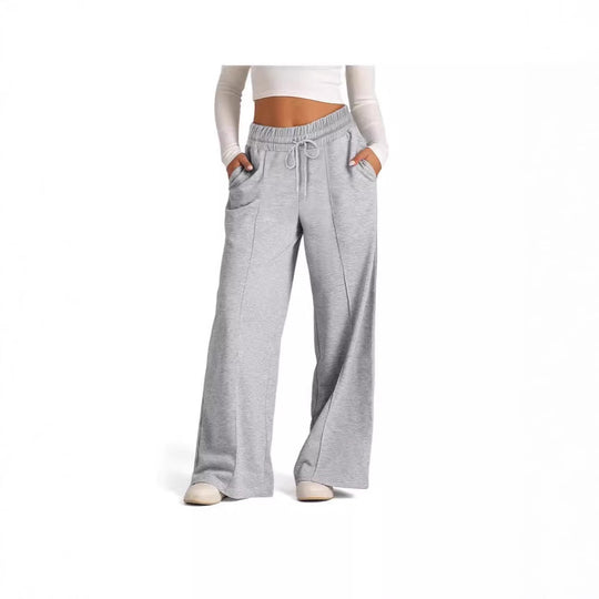 Damen High-Rise Weite Beinhose mit Kordelzug, seitlichen Taschen und vorderer Naht Shop Nory